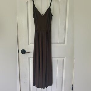 H&M Elegant Brown Maxi Dress Side Slit V Neck